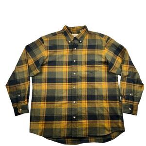 Red Head Plaid Flannel Button Down Shirt Mens XL Gold & Black